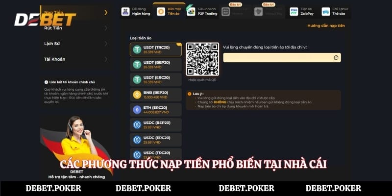 Các phương thức nạp tiền phổ biến tại nhà cái